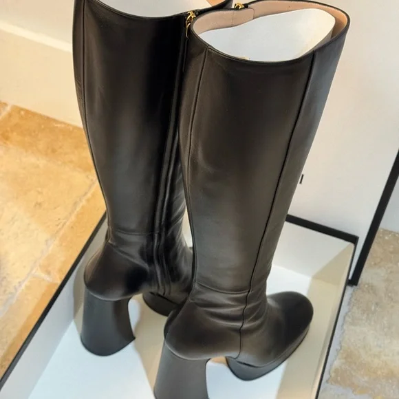 Gucci Nappa Charlotte Nero Boots. Black. 95mm Madame Leather Block Hill. - Picture 4 of 6